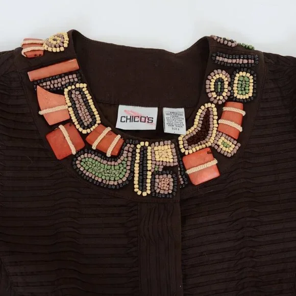 Chico Burundi Beat Bernita Tribal Beading Embroidery Jacket Size 0 (XS) Office - Picture 8 of 12